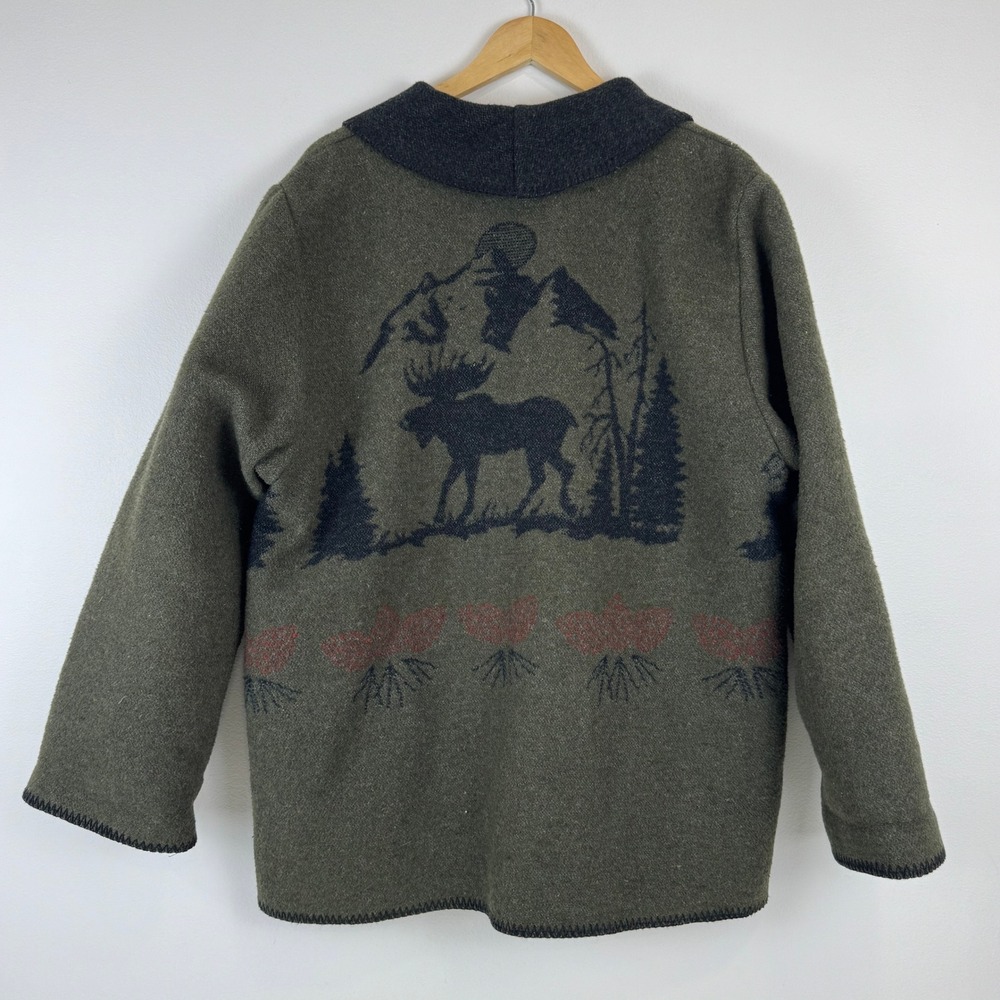 VTG! Wooded River Clothing Company L Wool Blend Western Moose Print Jacket USA - Picture 2 of 16